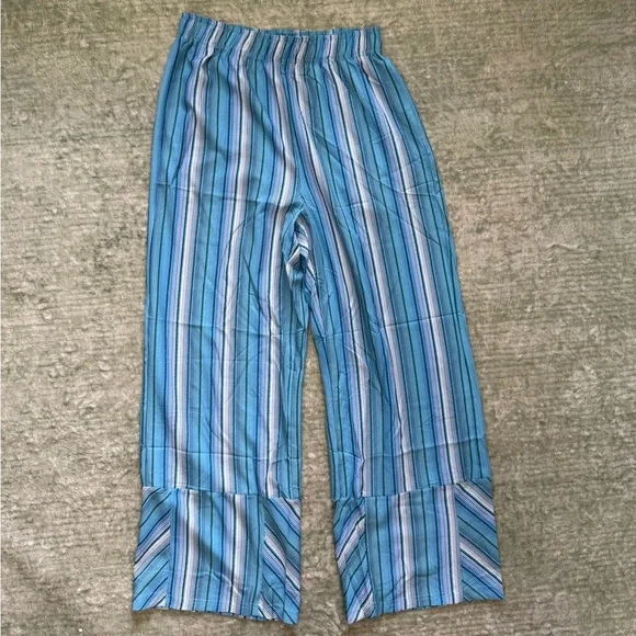 Cicy Bell Striped Palazzo Blue and Green mid raise wide leg trousers - Picture 4 of 8